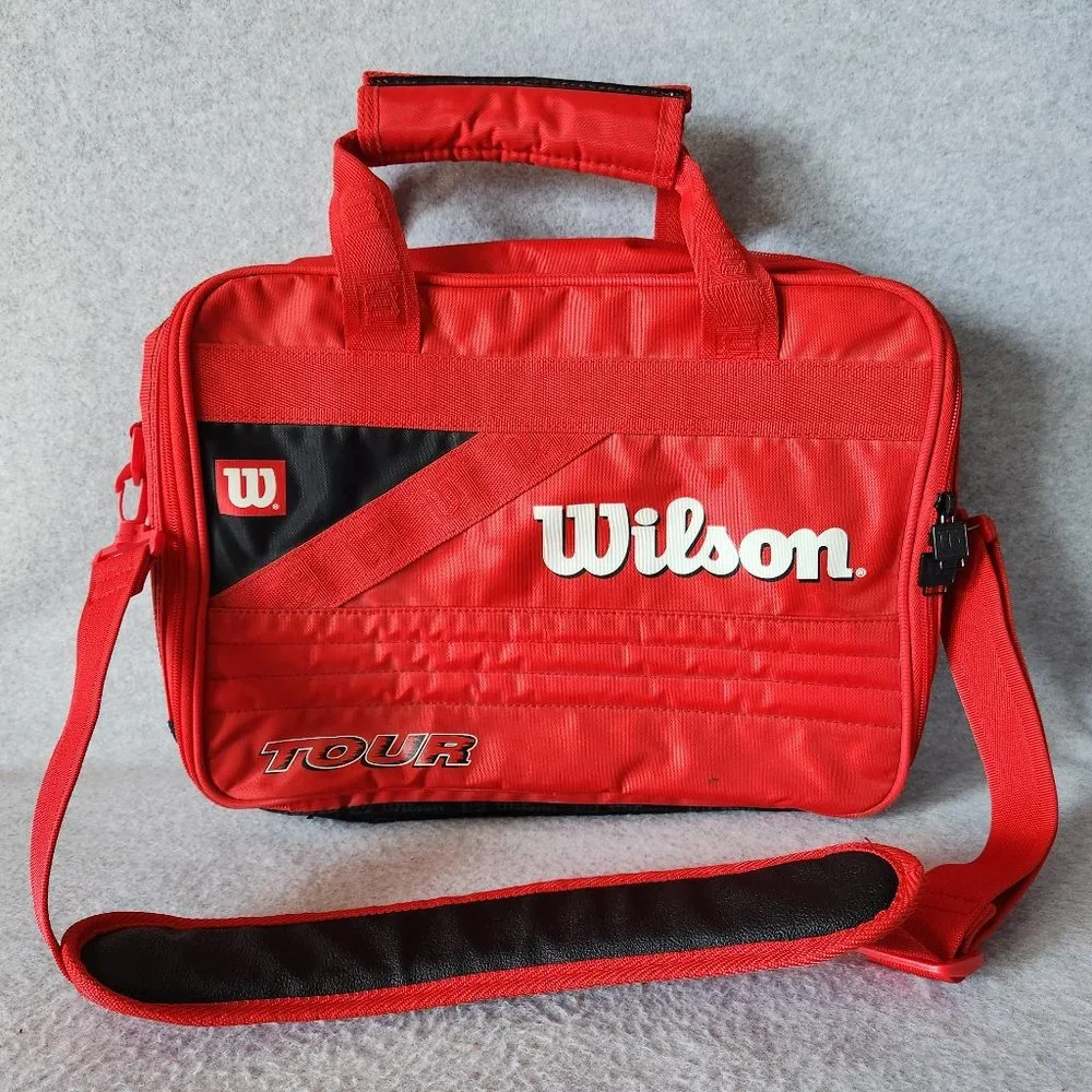 Wilson Tour Sports Messenger Laptop Travel Bag Compartments Zip Red Spellout